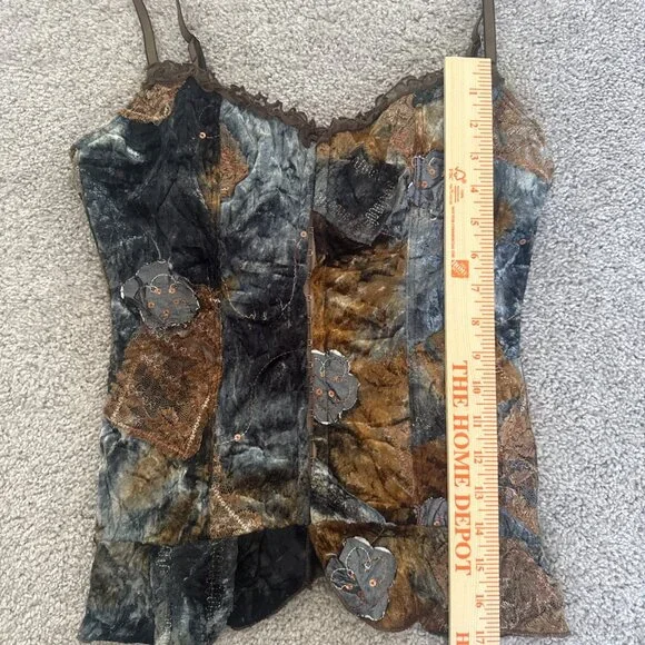 Y2K Velvet Corset Top-Lace Patchwork Bustier-Fairy Grunge/Whimsigoth - Picture 11 of 12